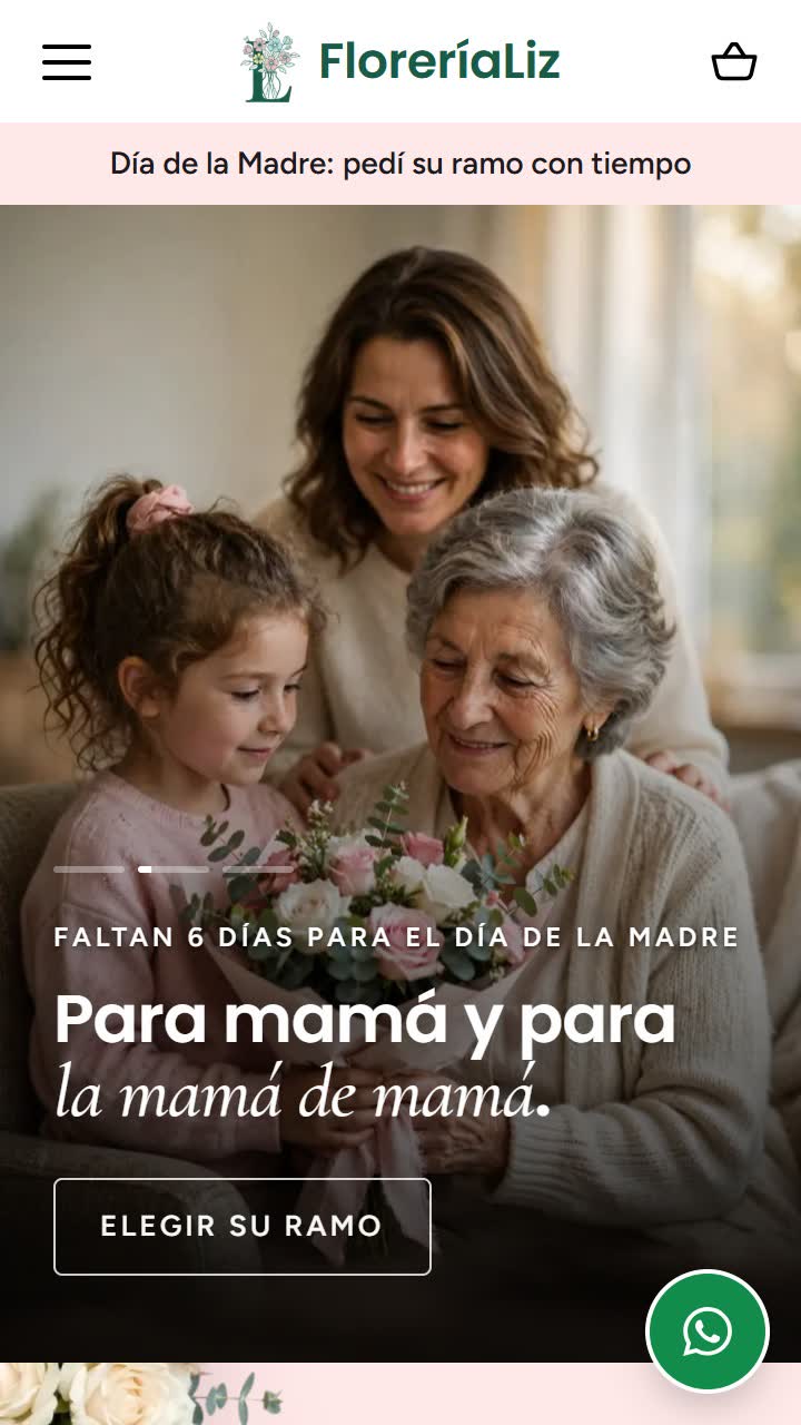 Inicio de la página web de FloreríaLiz en el celular